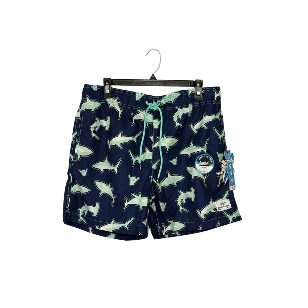 NWT Beach Bros “Scribble Shark” swim trunks in blue - XL